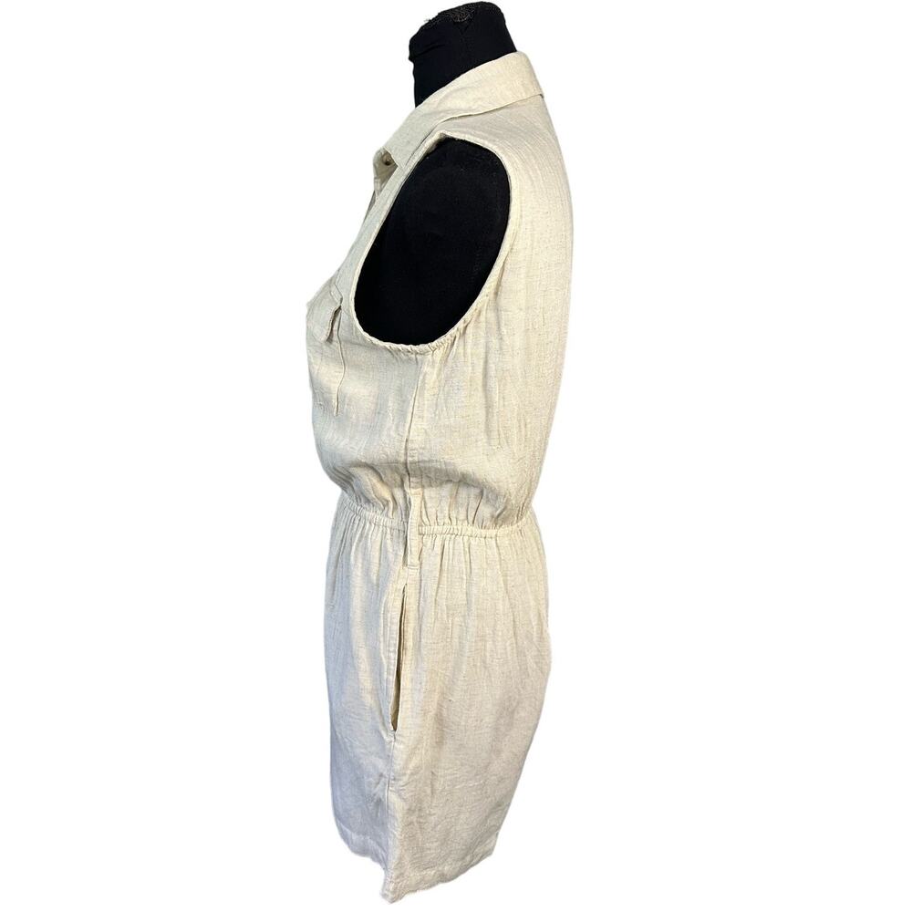 Sim & Sam Oatmeal Linen Blend Utility Romper Sleeveless Safari Resort Size M - Picture 3 of 11